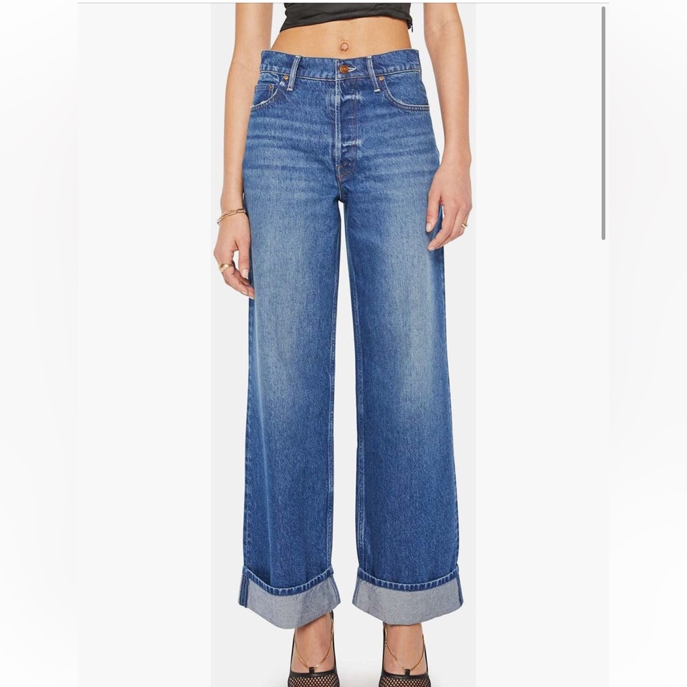 MOTHER Wide-Leg Jeans in Medium Blue Fade